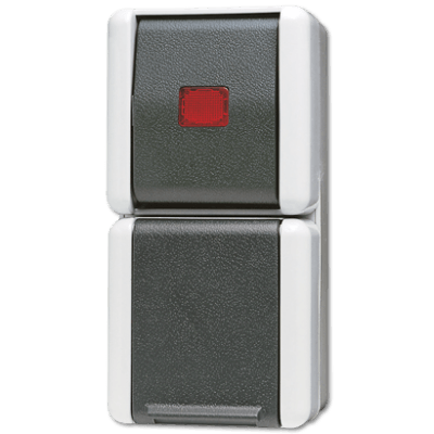 SCHUKO®-Steckdose 16 A 250 V ~ mit Wipp-Kontrollschalter Universal Aus-Wechsel 10 AX 250 V ~, IP 44, WG 800