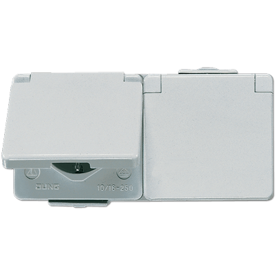SCHUKO®-Zweifach-Steckdose, 16 A 250 V ~, Schraubklemmen, waagerecht, IP 44, WG 600
