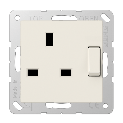 Abschaltbare Steckdose, British Standard, 13 A 250 V ~, Schraubklemmen, mit Berührungsschutz, Duroplast, Serie AS, weiß