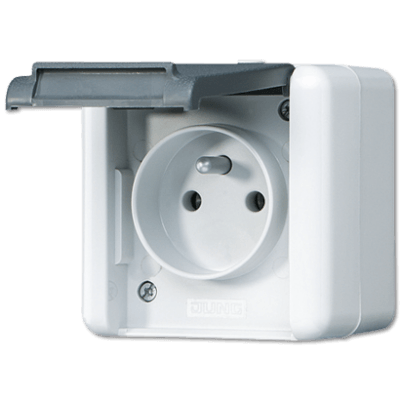 Steckdose, französisch/belgisches System, 16 A 250 V ~, Schraubklemmen, SAFETY+, senkrecht, IP 44, WG 800