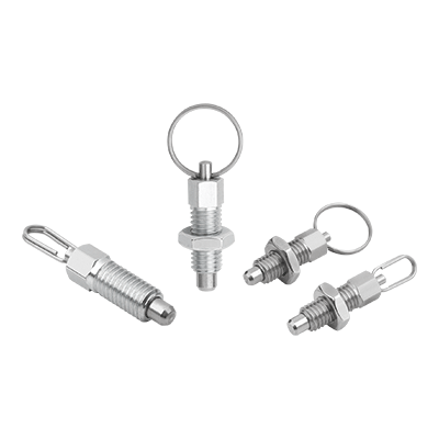 Indexing plungers ECO, steel or stainless steel, with stainless steel pull ring
