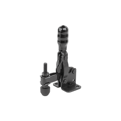 Toggle clamps, steel, black, vertical with horizontal foot and adjustable clamping spindle