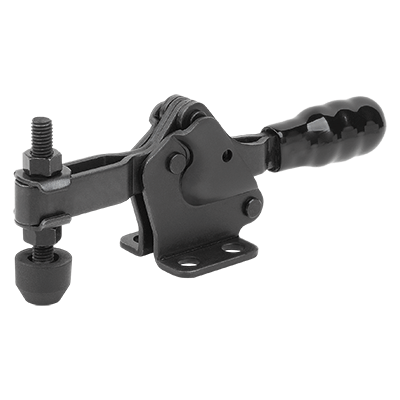 Toggle clamps, steel, black, horizontal with horizontal foot and adjustable clamping spindle