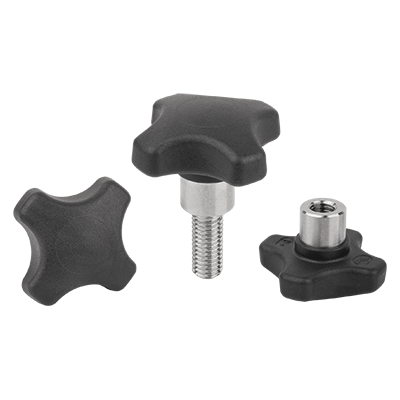 Empuñaduras en cruz de plástico detectables por METAL con casquillo de acero saliente