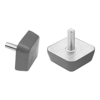 Tampone in gomma con base in acciaio inox, tipo KV quadrato con filettatura esterna, grigio