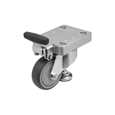 Elevating castors with integrated machine foot for aluminium profiles