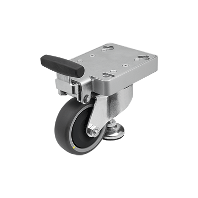 Elevating castors with integrated machine foot, antistatic for aluminium profiles
