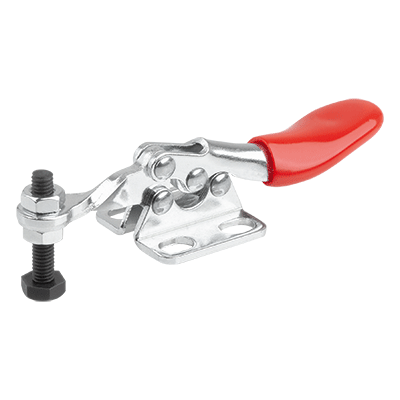 Mini toggle clamp, horizontal with horizontal foot and fixed clamping spindle