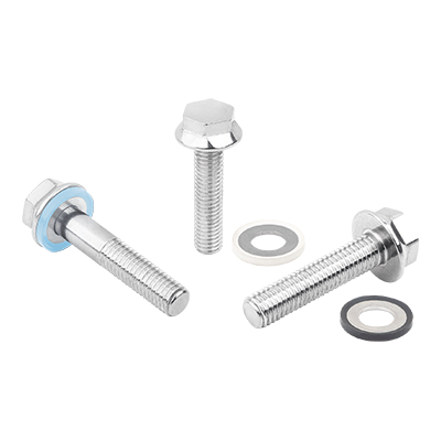 Hex head bolt, stainless steel, with low head and seal and shim washer for Hygienic USIT® set