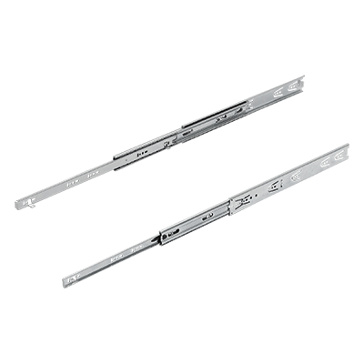Telescopic slides, steel for surface mounting, over-extension, load capacity up to 60 kg
