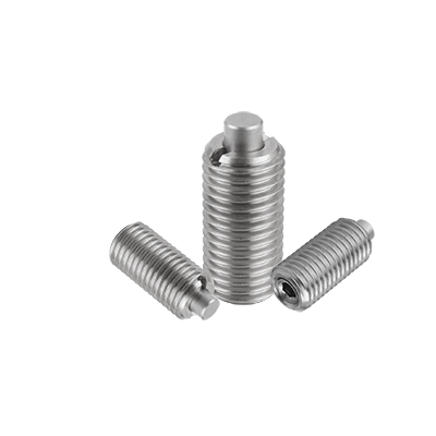 Spring plungers with hexagon socket and flattened thrust pin, stainless steel