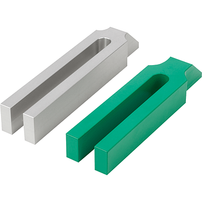 Clamp straps open U flat pin, steel or aluminium