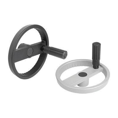2-spoke handwheels, aluminium with revolving cylinder grip
