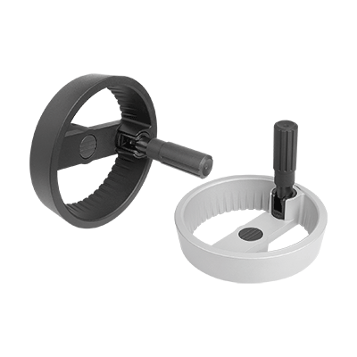 2-spoke handwheels, aluminium with fold-down cylinder grip