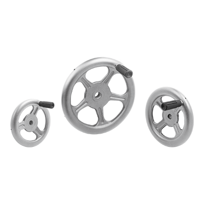 Spoked handwheels, stainless steel sheet, with revolving cylinder grip