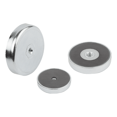 Shallow pot magnets with internal thread hard ferrite