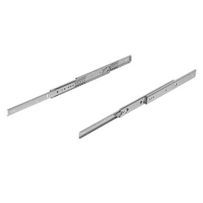 Telescopic slides, steel for side mounting, over-extension, load capacity up to 70 kg