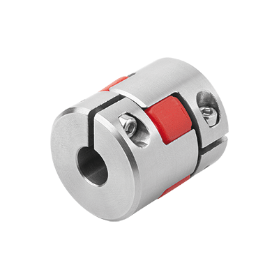 Elastomer dog couplings with clamp hubs, stainless steel