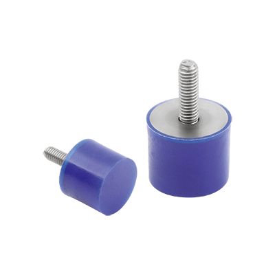 Rubber buffers stainless steel type D cylindrical with external thread FDA conform blue