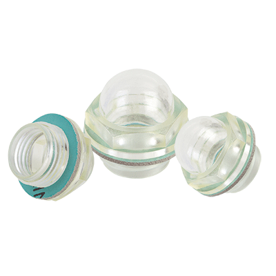 Oil level sight glasses domed