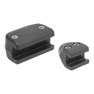 Single clamps, plastic, for lateral guides with conical holding profile