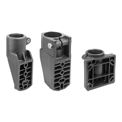 Tube clamps, plastic with lateral support bracket, for round tubes