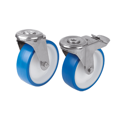 Swivel castors with bolt hole stainless steel, for sterile areas