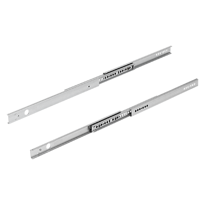 Telescopic slides, steel for slot mounting, over-extension, load capacity up to 20 kg