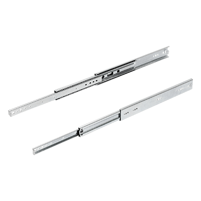 Telescopic slides, steel for side mounting, over-extension, load capacity up to 90 kg