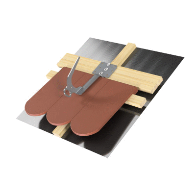 Safety roof hook; stainless steel, with hole for lightning protection connection Dimensions: 332 x 125 mm; offset H=19 mm suitable for beaver tail tiling