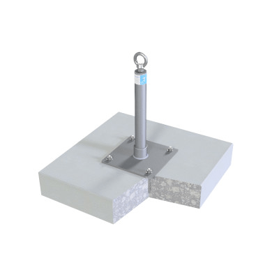 Anchor and abseiling point (H=500 mm; Ø 48.3 mm) Stainless steel; base plate: 250 x 250 x 8 mm Suitable for support system according to TRBS 2121-3 with WLL = 3 kN and MBL > 20 kN