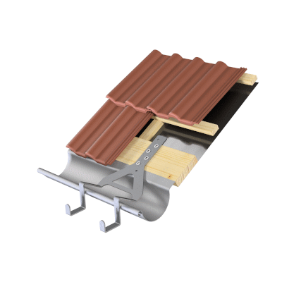 Ladder protection; stainless steel Dimensions: 520 x 260 x 6 mm (matching angle of roof)  For fastening to rafters or eaves board (without fastening materials)
