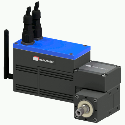 Brushless worm servogearmotor with integrated drive, planetary reduction gear and wireless fieldbus