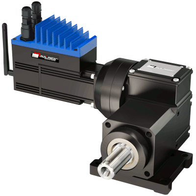 Brushless worm servogearmotor with integrated drive, planetary reduction gear and wireless fieldbus