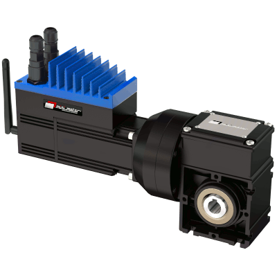 Brushless servomotor with integrated drive, worm reduction and wireless fieldbus