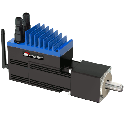 Brushless servomotor with integrated drive, planetary reduction and wireless fieldbus
