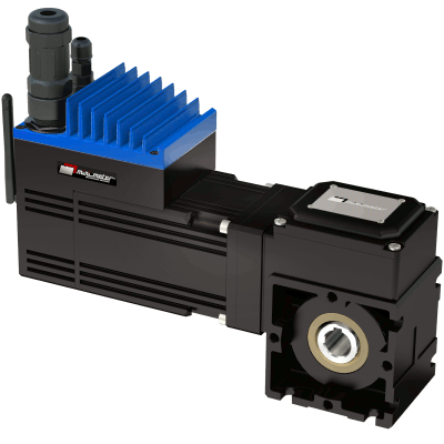 Brushless servomotor with integrated drive, worm reduction and wireless fieldbus