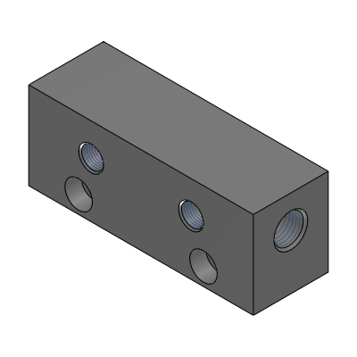 Precision Cleaning Manifold Blocks - Hydraulic or Pneumatic, Outlets 1 Side, 2 Inlets, Vertical Mounting Holes
