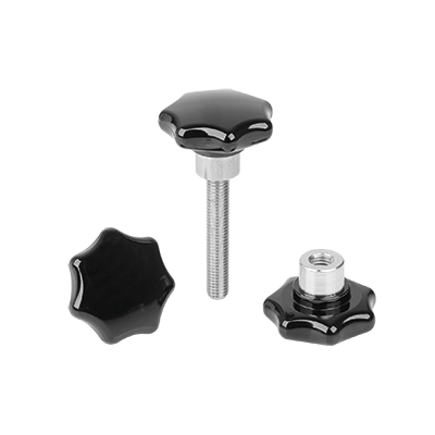 Empuñaduras en estrella de plástico con casquillo de acero saliente