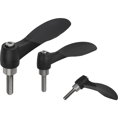 Clamp levers 2K external thread, steel parts in stainless steel