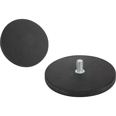 Magnets shallow pot with threaded pin NdFeB, with rubber protective jacket