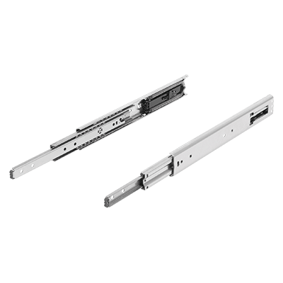 Prowadnice teleskopowe ze stali nierdzewnej, do montażu bocznego, rozkładane na pełną długość, nośność do 90 kg