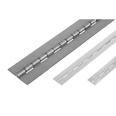 Piano hinges, steel, stainless steel or aluminium