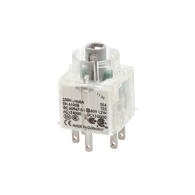 Elementos de contacto iluminables, conexión de conector plano, función de pulsación de tipo BZ
