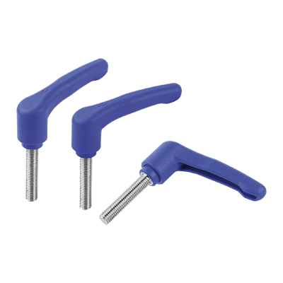 Maniglia a leva in plastica, rilevabile a livello visivo con filettatura esterna