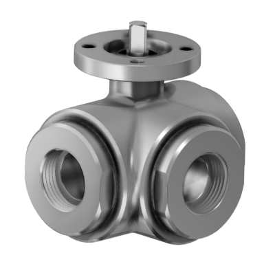 3-way full-bore threaded-ends stainless steel ball valve, "T" or "L" port