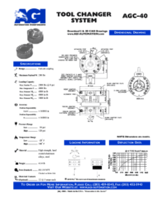 TOOL CHANGER SYSTEMAGC-40 DIMENSIONAL DRAWING SPECIFICATIONS LOADING INFORMATION DEFLECTION DATA