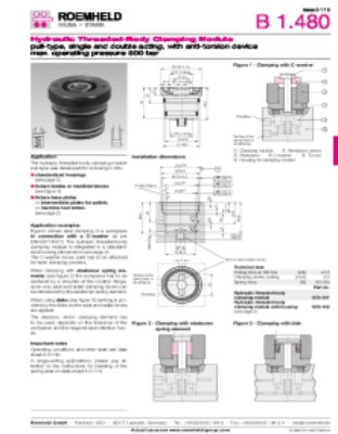 Advantages Application example Important note Installation dimensions Dimensions Applications example Hydraulic threaded-body clamping module with housing