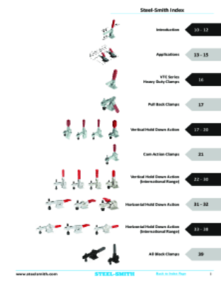 Introduction Applications VTC Series Heavy Duty Clamps Pull Back Clamps Vertical Hold Down Action Cam Action Clamps Vertical Hold Down Action (International Range) Horizontal Hold Down Action Horizontal Hold Down Action (International Range) All Black Cla