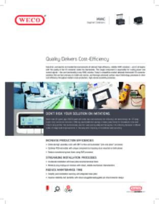 INCREASE PRODUCTION EFFICIENCIES STREAMLINE INSTALLATION PROCESSES REDUCE MAINTENANCE TIME QUALITY DOESN’T MEAN MORE EXPENSIVE. QUALITY MEANS ON-GOING ROI. GET THE FULL BENEFITS OF GENUINE WECO SOLUTIONS